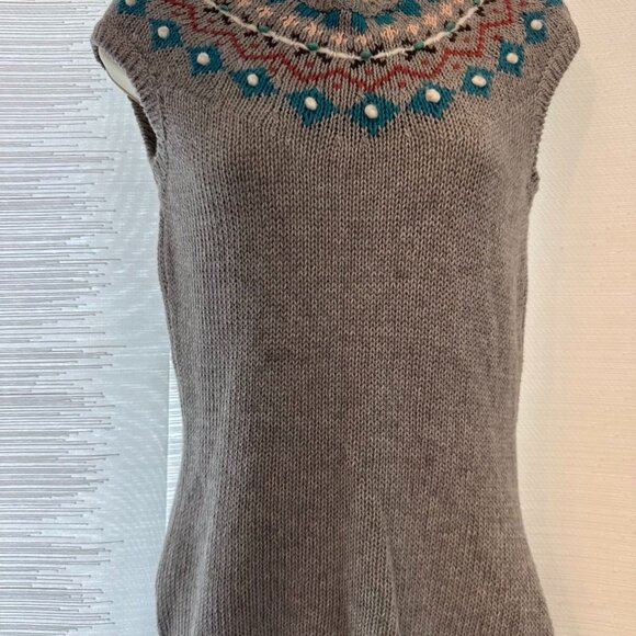 American Rag Beaded Fair Isle Sweater Vest – Size L – Gray w/ Turquoise Accents - Picture 1 of 5
